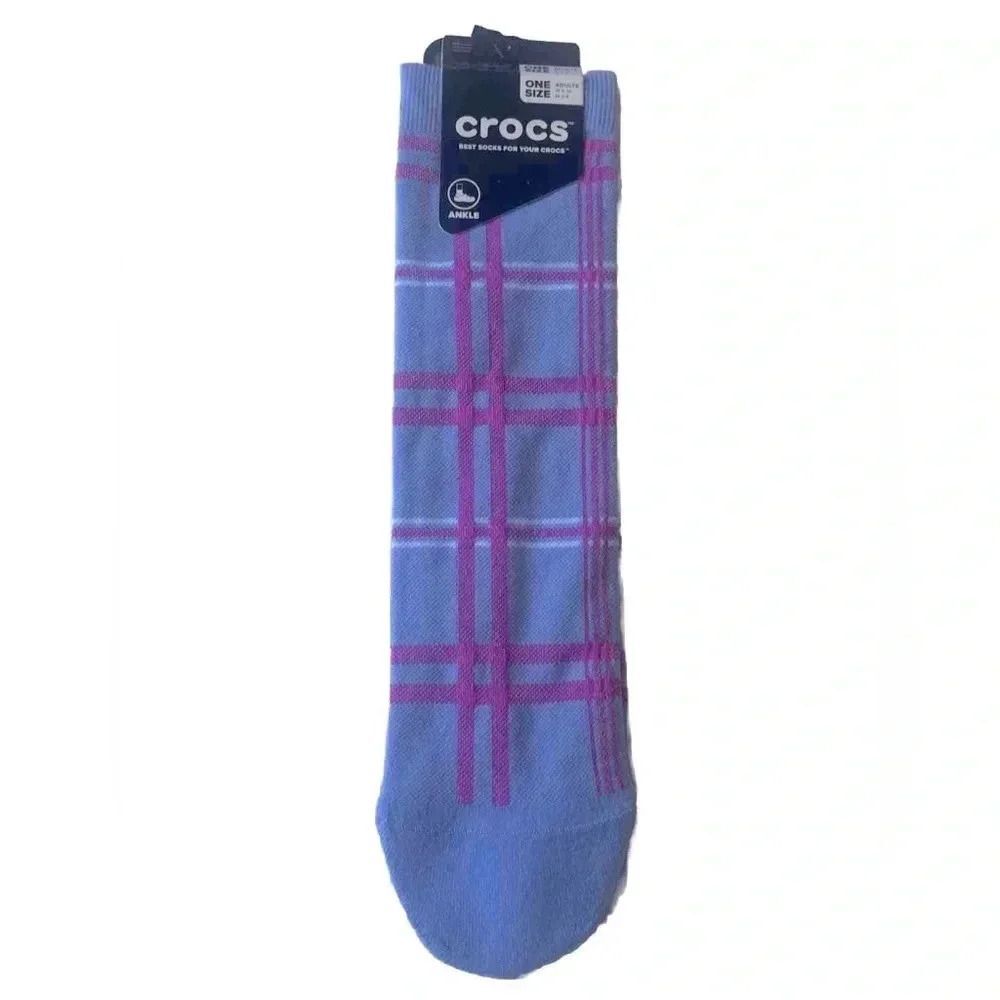 NWT Crocs Ankle Socks Purple & Pink Plaid Adults One Size Fun Spring Col…